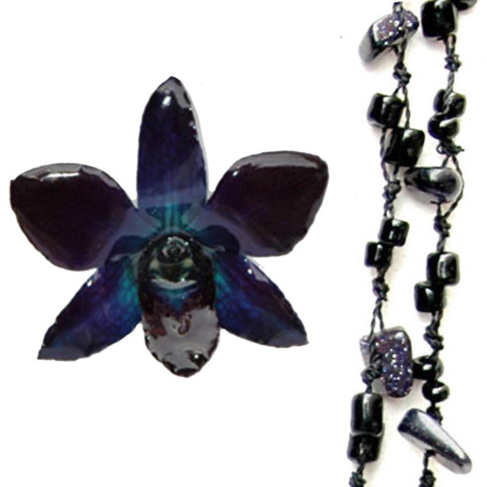 DIY Stone Beads Necklace - Black Agate (Exclude Flower) (10 Pieces)