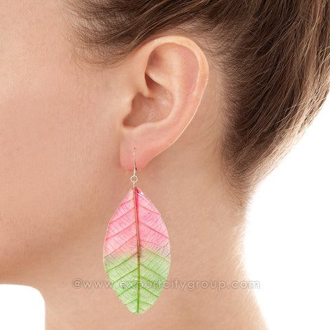Real Leaf Jewelry Earring (Green Pink)