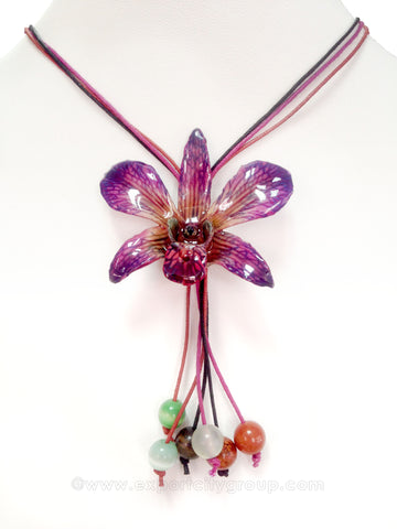 Lucy "Dendrobium" Orchid Bead Necklace (Purple)