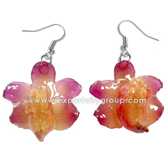 Aerides Odorata Orchid Jewelry Earring NATURAL (Pink Fuchsia)