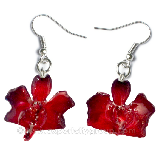 Doritis "Phalaenopsis" Orchid Jewelry Earring (Red Black)