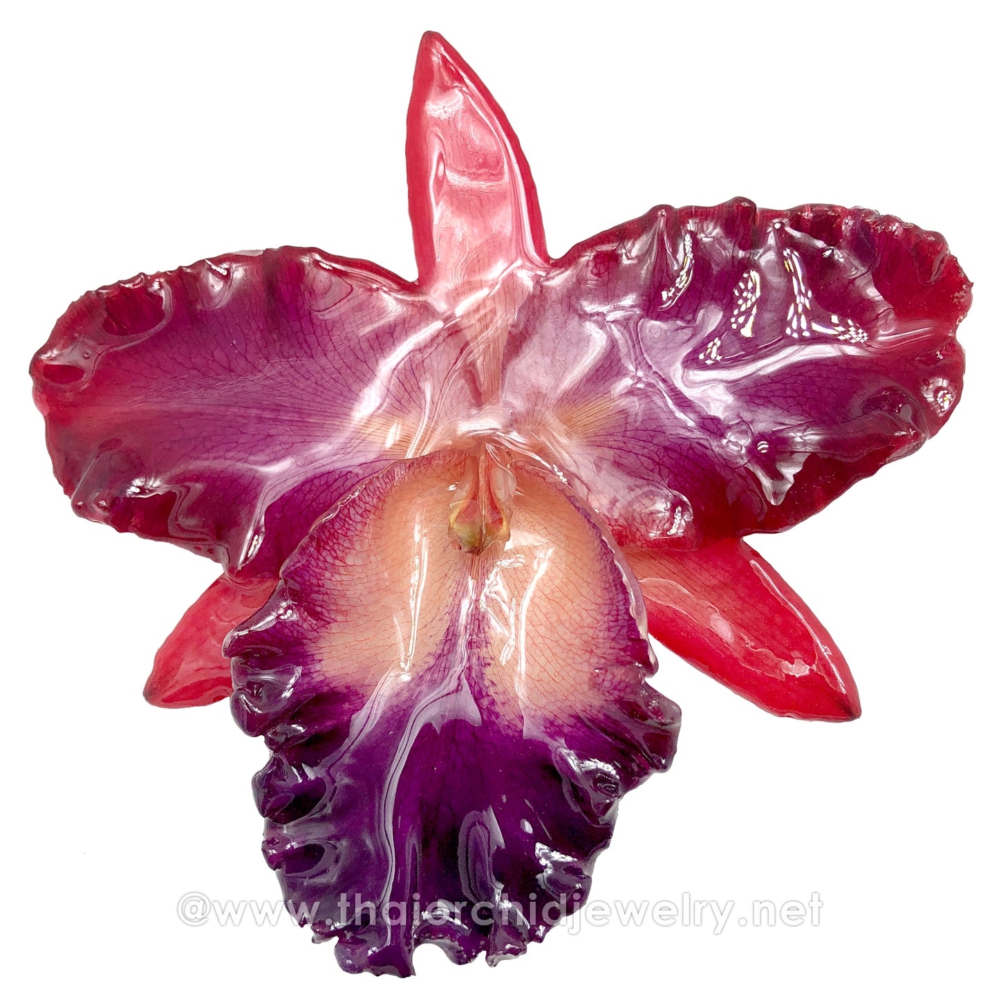 Cattleya Sakura "JUMBO" 5-6 inches Orchid Jewelry Pendant (Deep Red)