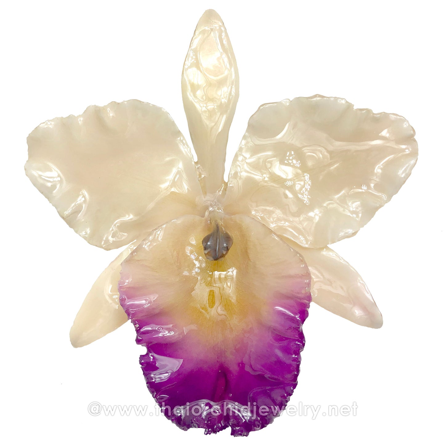 Cattleya Sakura "JUMBO" Orchid Jewelry Pendant (White/Cream)
