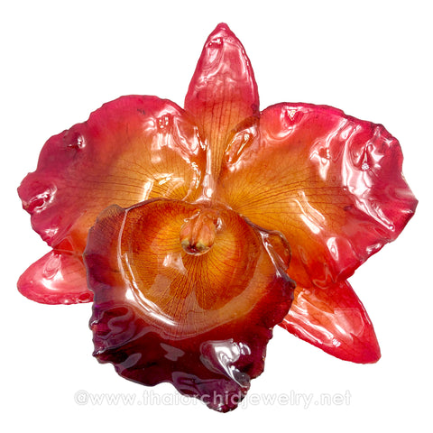 Cattleya Sakura "JUMBO" 5-6 inches Orchid Jewelry Pendant (Red/Orange)