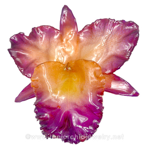 Cattleya Sakura "JUMBO" 5-6 inches Orchid Jewelry Pendant (Purple/Orange)