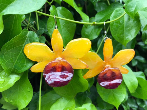 CTO (custom order) Chrysotoxum Dendrobium Orchid Jewelry Earring Yellow