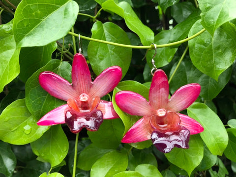 CTO (custom order) Dendrobium FORMOSUM Orchid Earring HOT PINK