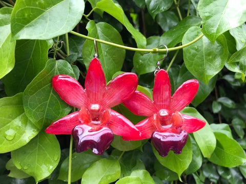 CTO (custom order) Dendrobium FORMOSUM Orchid Earring RED