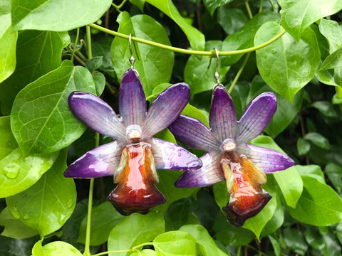 CTO (custom order) Dendrobium FORMOSUM Orchid Earring Purple