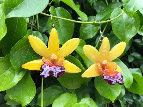 CTO (custom order) Dendrobium FORMOSUM Orchid Earring YELLOW