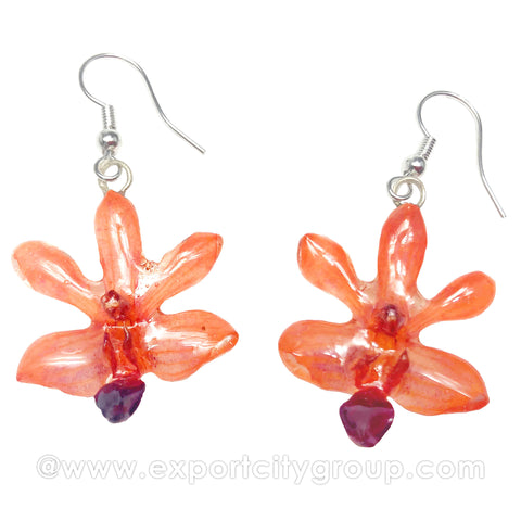 Doritis "Phalaenopsis" Orchid Jewelry Earring (Orange)