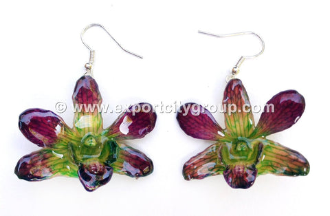 Mini "Dendrobium" Lucy Orchid Earring (Green 2 tone)