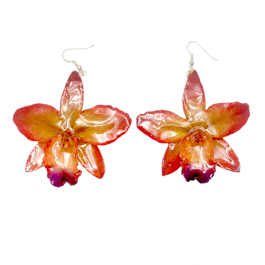 Cattleya Mini Orchid Jewelry Earring (Red 2Tone)