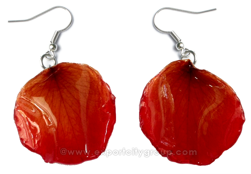 ROSE Petal Real Flower Jewelry Earring (Dark Red)