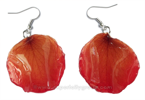 ROSE Petal Real Flower Jewelry Earring (Red Scarlet)