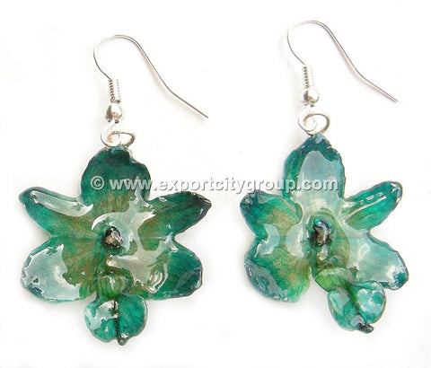 Rhynchorides (Bangkok Sunset) Orchid Jewelry Earring (Green Turquoise)