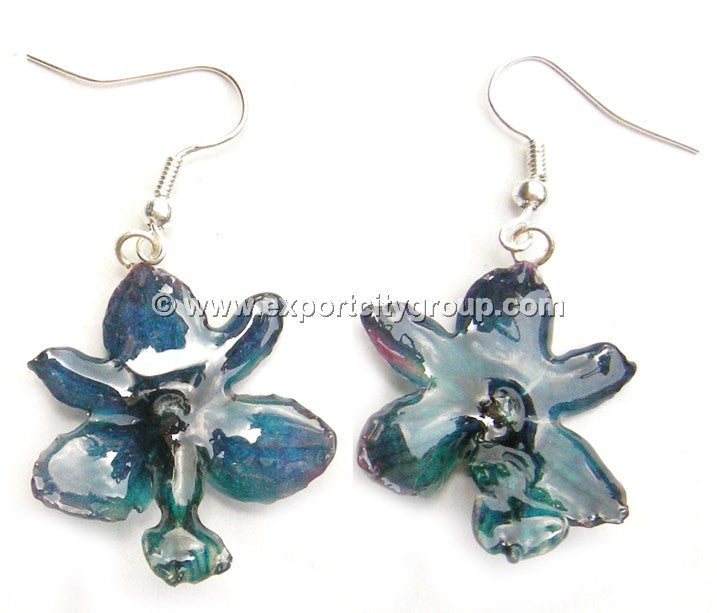 Rhynchorides (Bangkok Sunset) Orchid Jewelry Earring (Blue Navy)