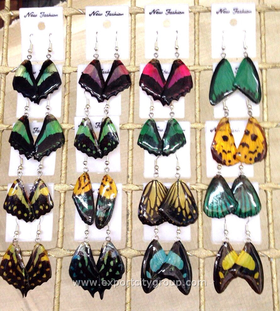 Real Butterfly Wings Jewelry Earring - Duo Butterfly Teal (Blue-green)