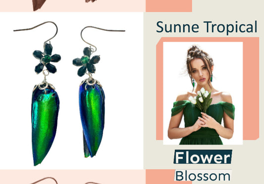 Real Green BEETLES WINGS Jewel Earring - 04 Flower Blossom (Price Per Pack)