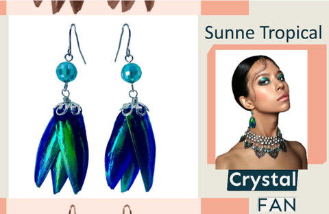 Real Green BEETLES WINGS Jewel Earring - 03 Crystal Fan (Price Per Pack)