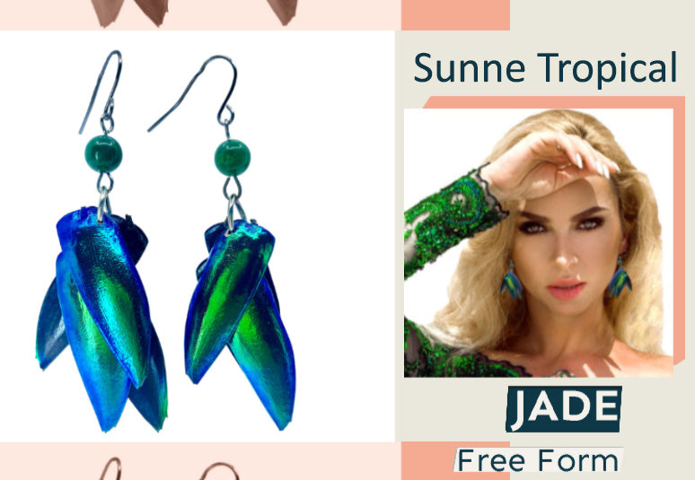 Real Green BEETLES WINGS Jewel Earring - 05 Jade Free Form (Price Per Pack)