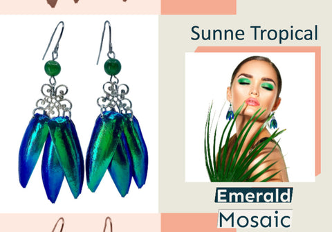 Real Green BEETLES WINGS Jewel Earring - 02 Emerald Mosaic (Price Per Pack)