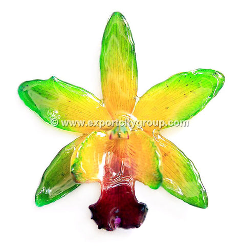 Cattleya QUEEN Medium Orchid Jewelry Pendant (Green Yellow)