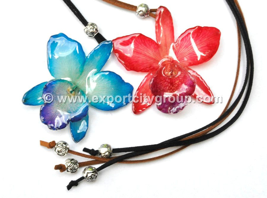 Cattleya QUEEN Medium Orchid Jewelry Pendant (Blue)