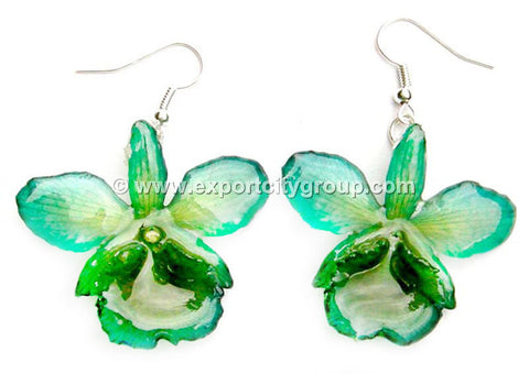Chrysotoxum "Dendrobium" Orchid Jewelry Earring (Dark Green)