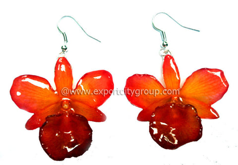 Chrysotoxum "Dendrobium" Orchid Jewelry Earring (Orange)