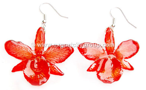 Chrysotoxum "Dendrobium" Orchid Jewelry Earring (Red)