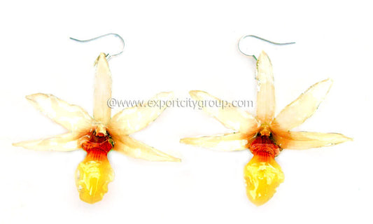 Draconis "Dendrobium" Orchid Earring (White "Yellow Lips")