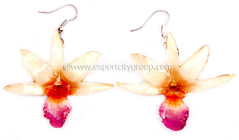 Draconis "Dendrobium" Orchid Earring (White "Pink Lips")