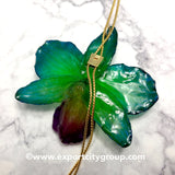 Nobile "Dendrobium" Orchid Jewelry Necklace Slider (Green Blue)