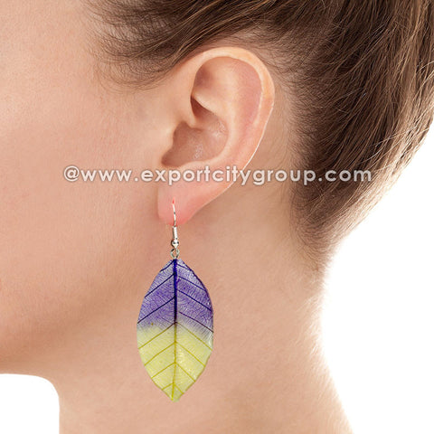 Real Leaf Jewelry Earring (Purple Yellow)