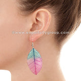 Real Leaf Jewelry Earring (Blue Turquoise Pink)