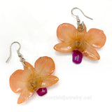 Mini "Diamond" Dendrobium Orchid Earring (Orange)