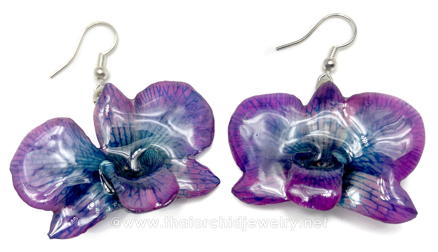 Mini "Diamond" Dendrobium Orchid Earring (Purple/Navy)