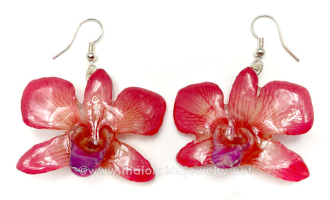 Mini "Diamond" Dendrobium Orchid Earring (Red)