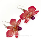 Mini "Diamond" Dendrobium Orchid Earring (Red)