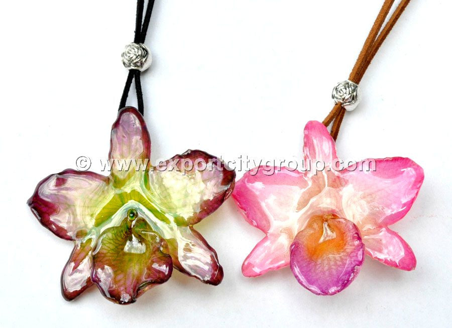 Nobile "Dendrobium" Orchid Jewelry Pendant (Purple / Green)