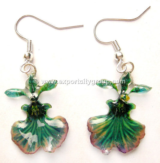 Oncidium Orchid Jewelry Earring "Full" (Dark Green)