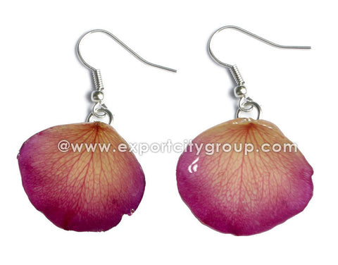 ROSE Petal Real Flower Jewelry Earring (Purple)