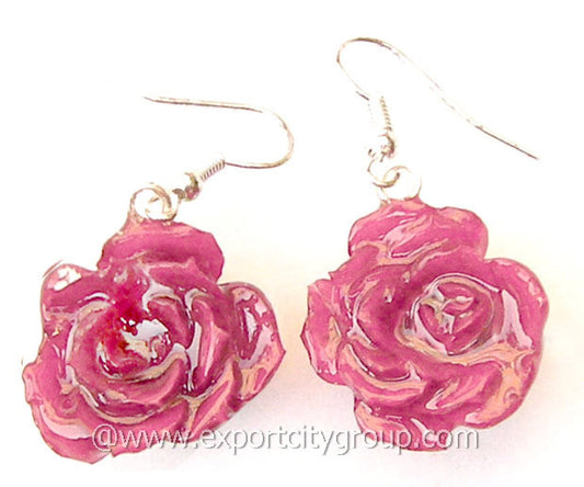 ROSE Real Flower Jewelry Earring (Pink)
