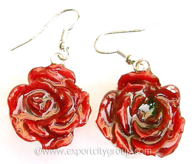 ROSE Real Flower Jewelry Earring (Red)