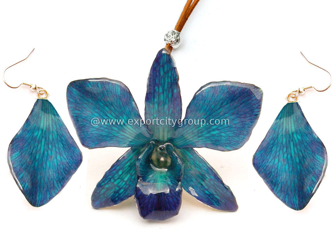 Sonia "Dendrobium" Orchid Pendant (Blue Navy)