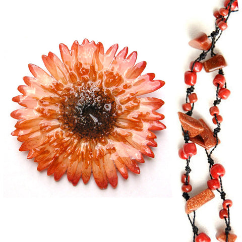 DIY Stone Beads Necklace - Golden Sand Stone (Exclude Flower)