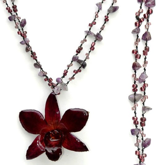 DIY Stone Beads Necklace - Purple Amethyst (Exclude Flower)