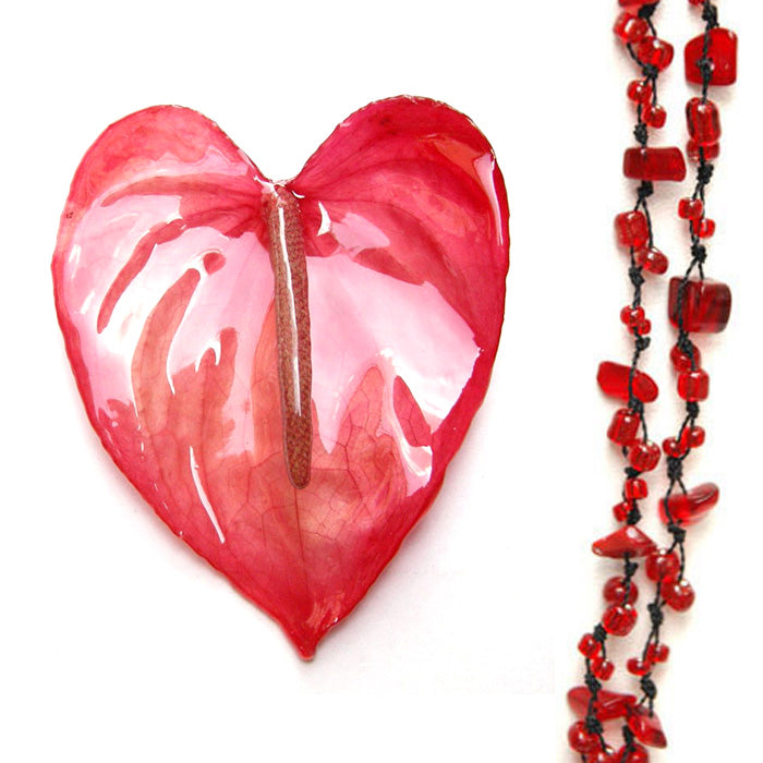 DIY Stone Beads Necklace - Red Ruby (Exclude Flower)