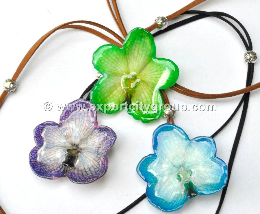 IN STOCK - Vanda Orchid Jewelry Pendant (Green Purple)